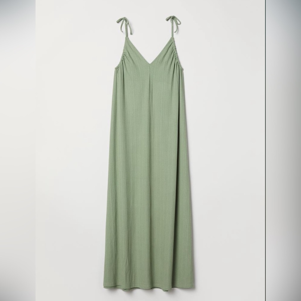 H&M sage green maxi dress with adjustable tie straps size small
